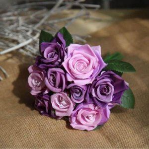 Purple Lilac Silk Roses Bridal Bouquet Bridesmaids Flowers Lavender